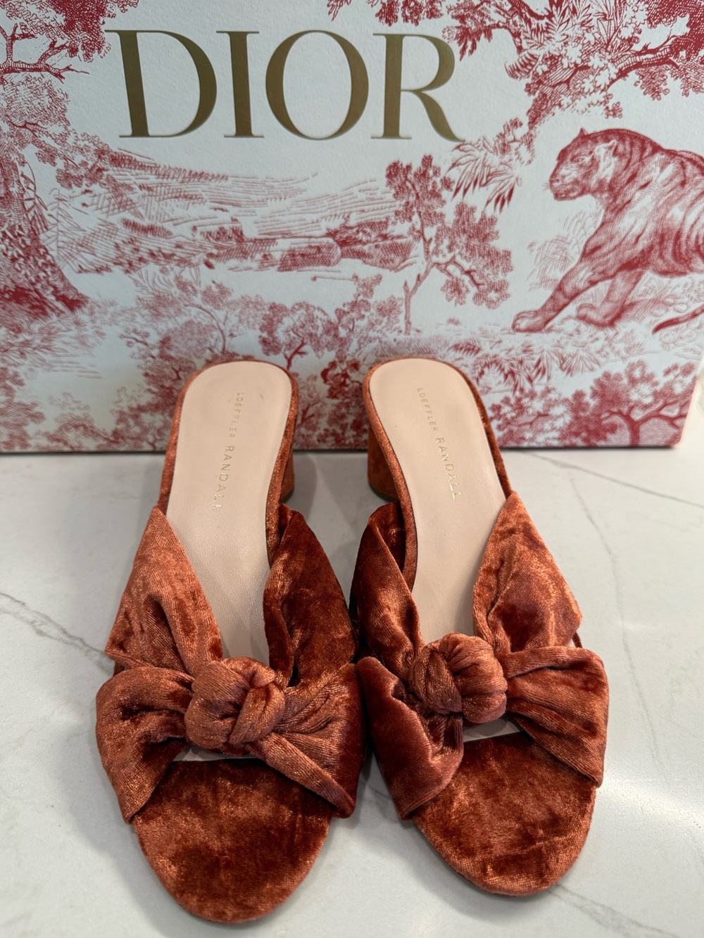 Loeffler Randall Velvet Knot Heels, Size 7